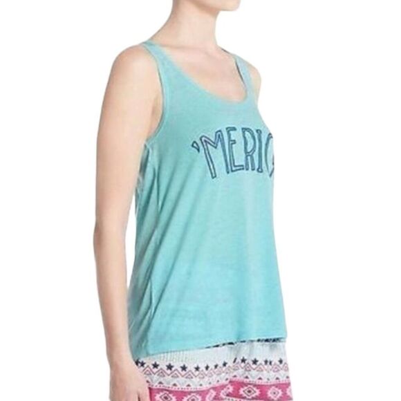 Cozy Zoe Pajama Tank Top Aqua Blue America PJ Shirt NEW Holiday Women Size L USA - Picture 3 of 6